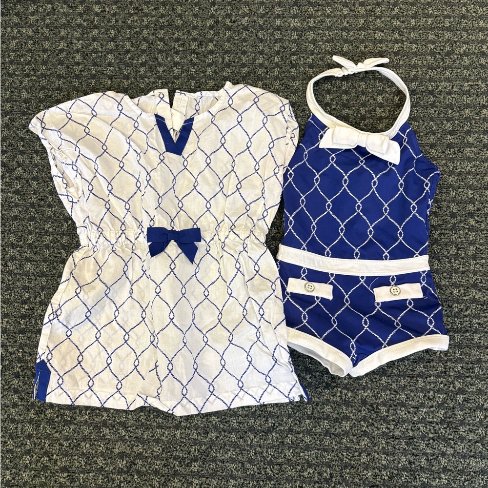 Janie and Jack 2T Nautical Swim Set | One-Piece Swimsuit + Cover-Up Dress